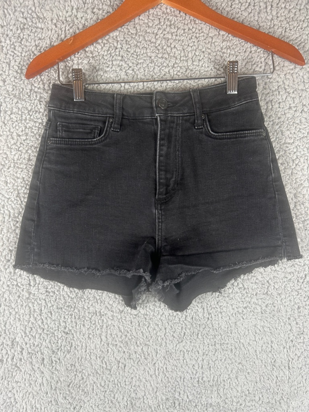 Paige Margot Short Raw Hem Black Denim Short Size 26 - Picture 2 of 15